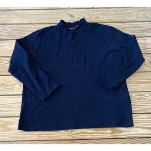 Vintage Sassafras Lettuce Hem Mock Neck Top Size XL Women’s Black